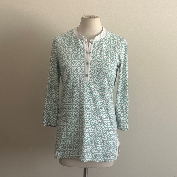J.McLaughlin CATALINA POPOVER Geometric Mint Green Print Patterned Tunic sz XS - Picture 2 of 6